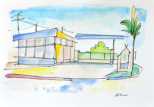 San Diego Watercolor Painting Kensington Gas Station