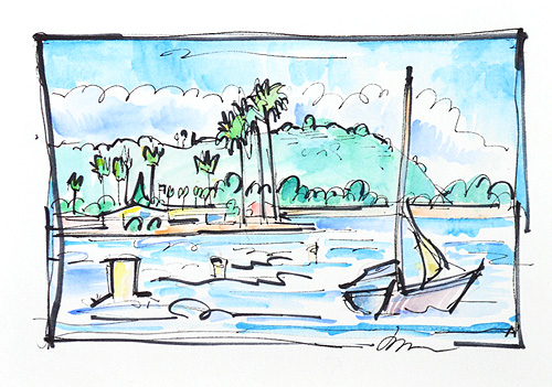 Sailboat on Mission Bay, San Diego Watercolor Painting