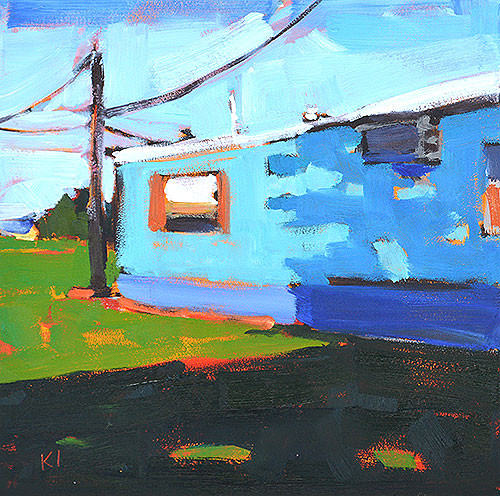 Blue Trailer Home Oklahoma Landscape Painting